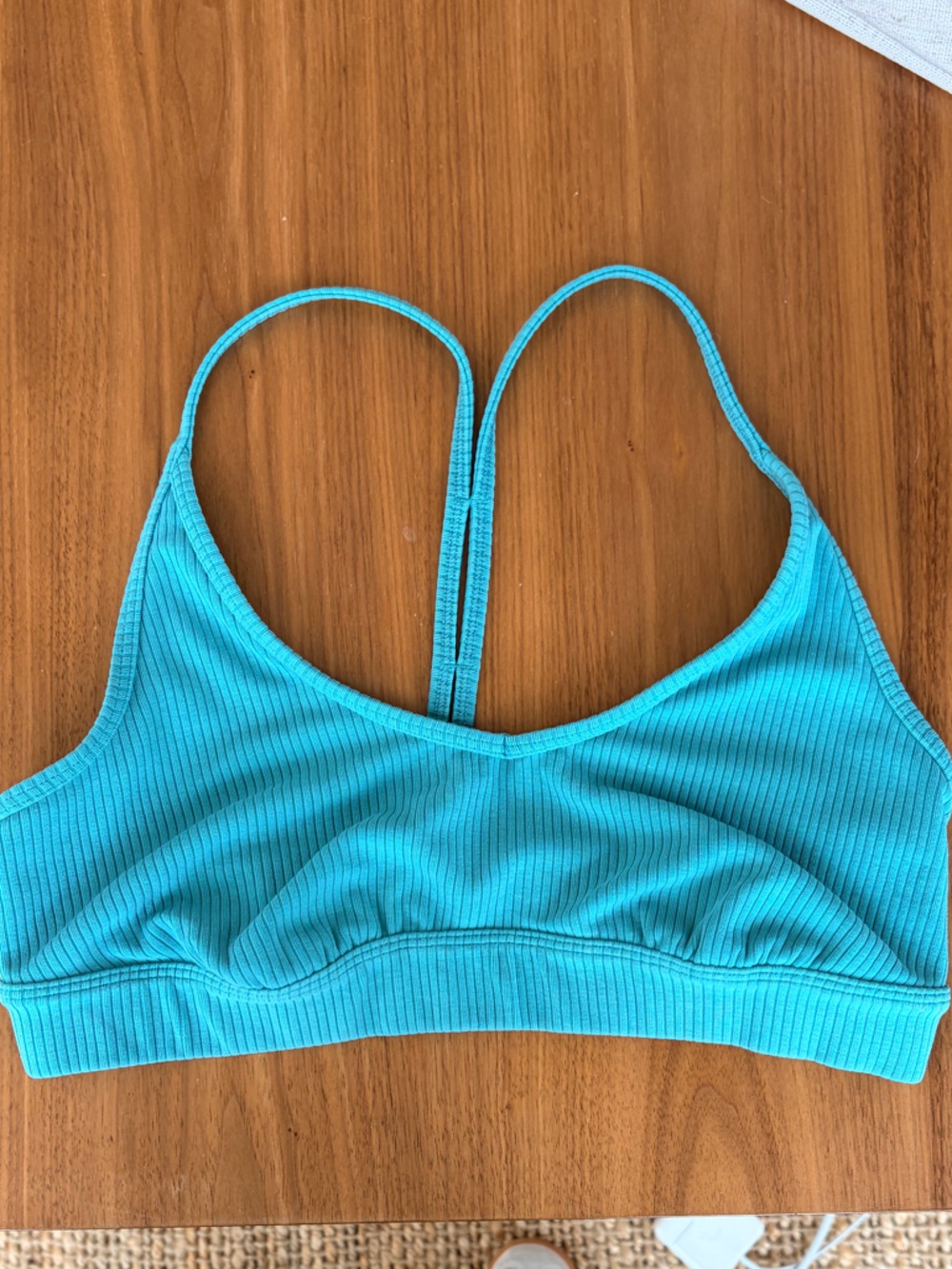 Alo Ribbed Blissful Sports Bra Strappy Teal XS